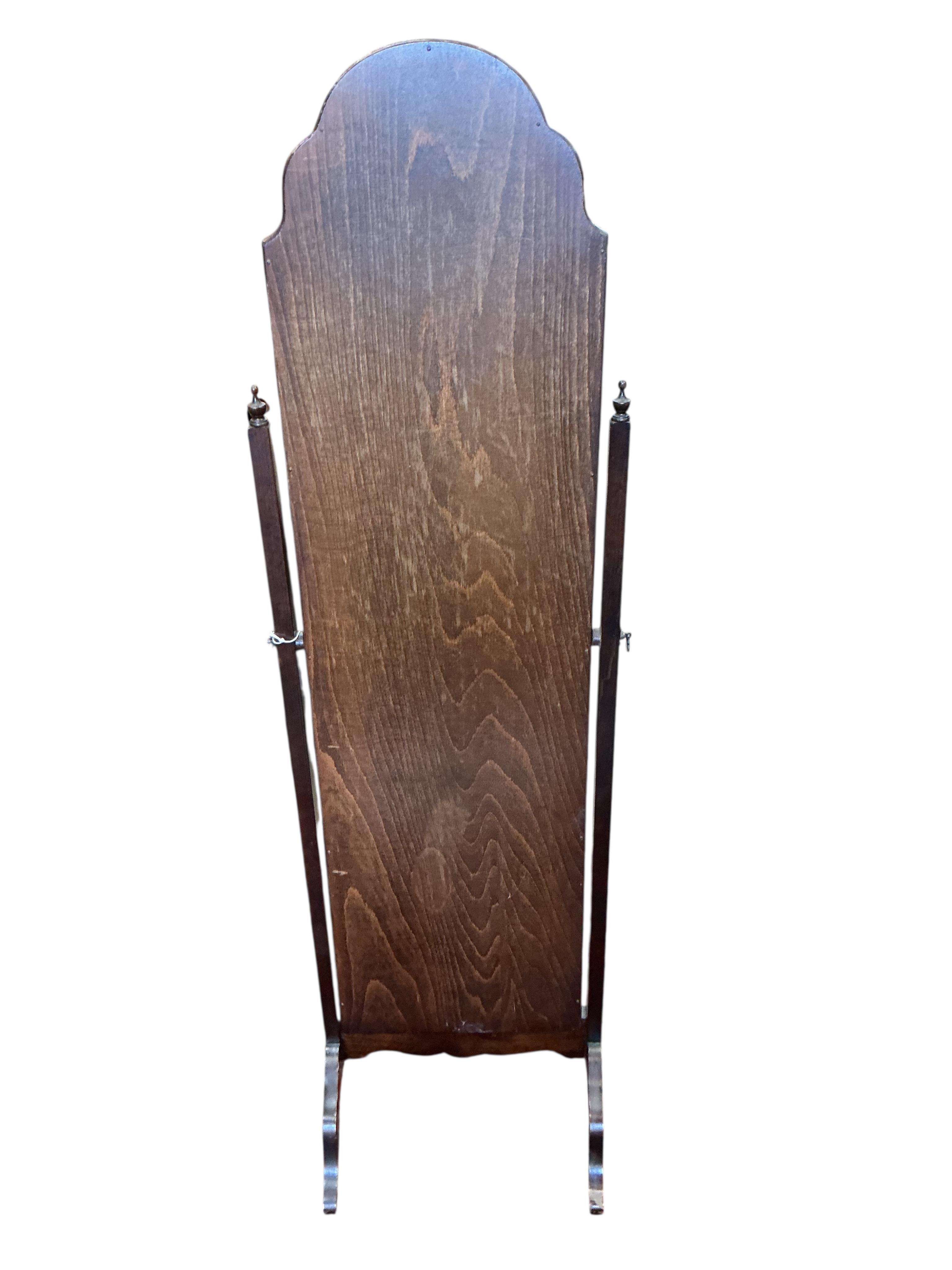 An early 20th century mahogany cheval dressing mirror, width 40cm, height 141cm